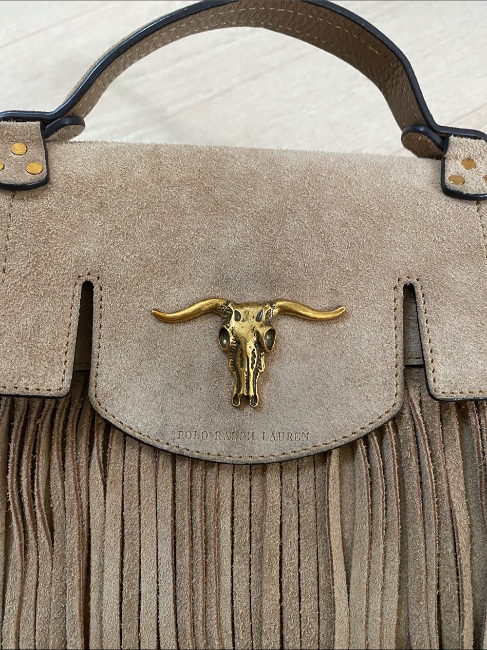 Polo Ralph Lauren Small Schooly Bag in Beige Suede + Strap + Dustbag - Picture 8 of 13